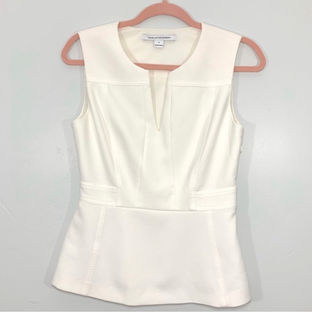 Diane Von Furstenburg White Peplum Hem Blouse